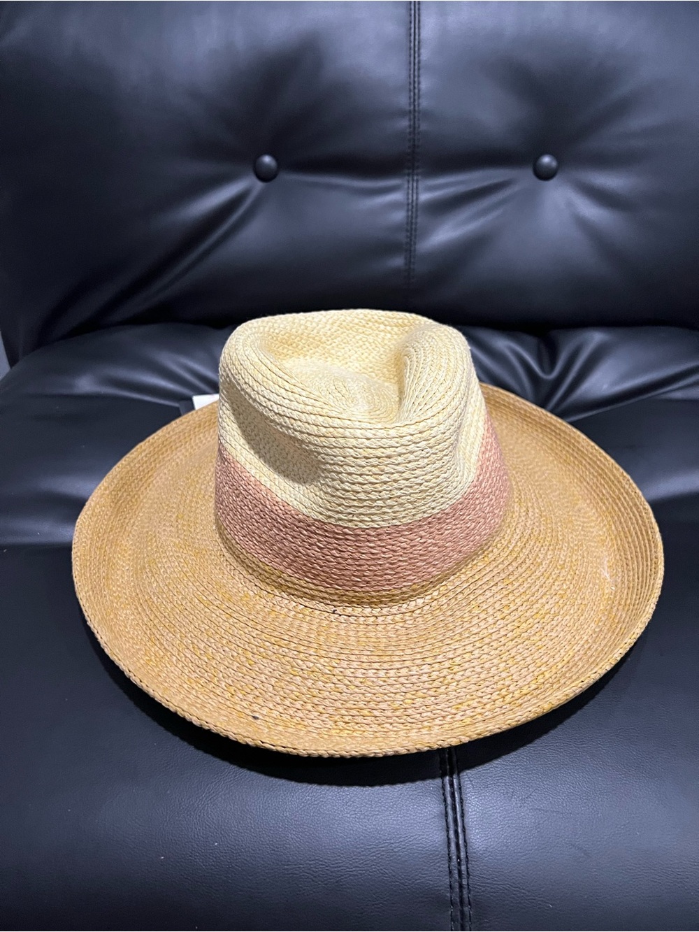 Angela&william Wide-Brim Straw Fedora Hat in Natural and Tan with Rose Band